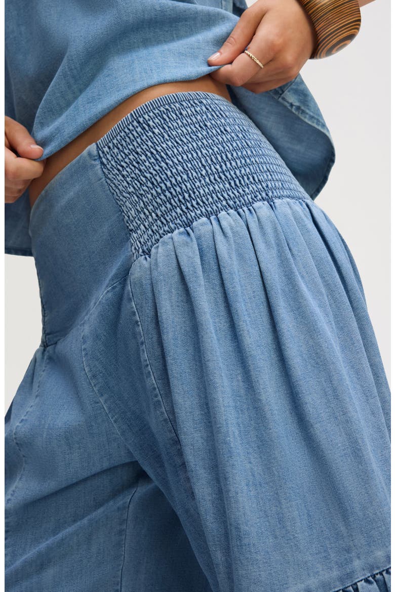 Smocked Wide Leg Chambray Pants, Alternate, color, PALOMINO WASH