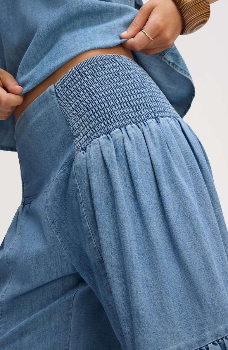 Sam Edelman Smocked Wide Leg Chambray Pants, Alternate, color, Palomino Wash