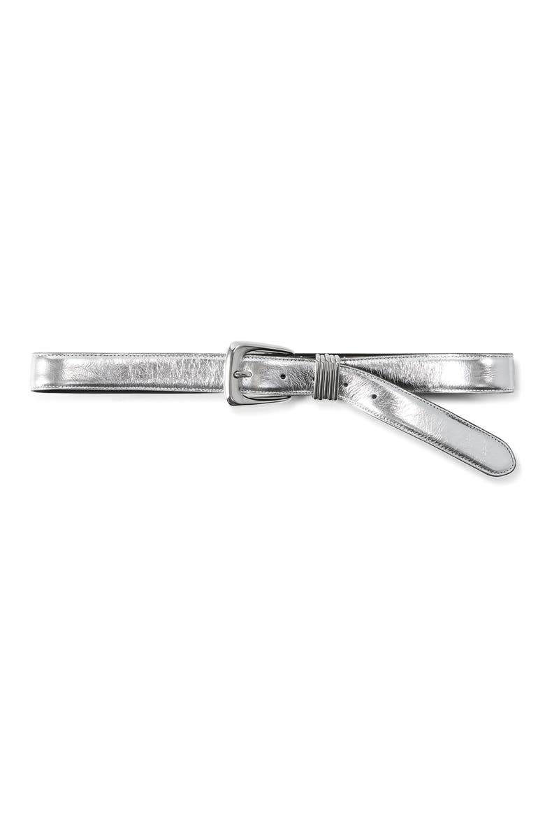 Arch Metallic Leather Belt, Main, color, SILVER