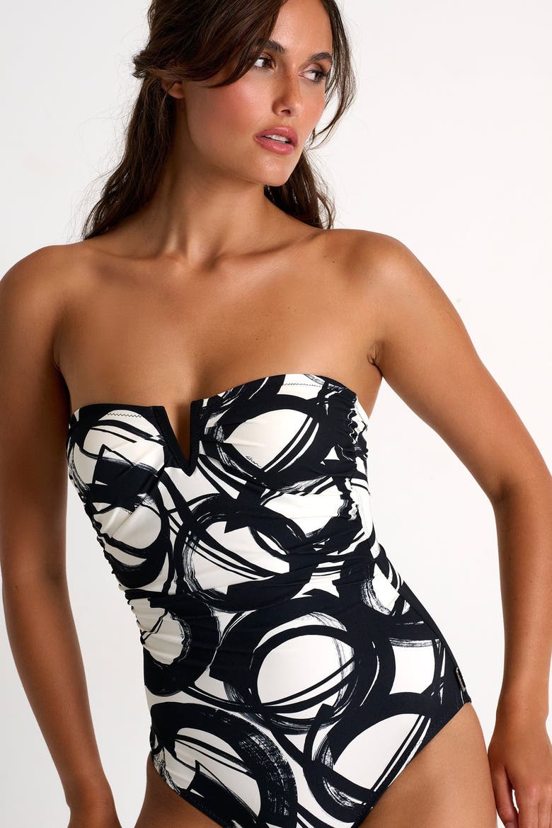 Classic Bandeau One-Piece Swimsuit, Main, color, Print
