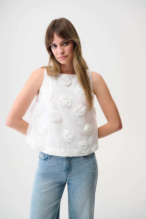 Novelty Sleeveless Top With 3D Floral Embroidery