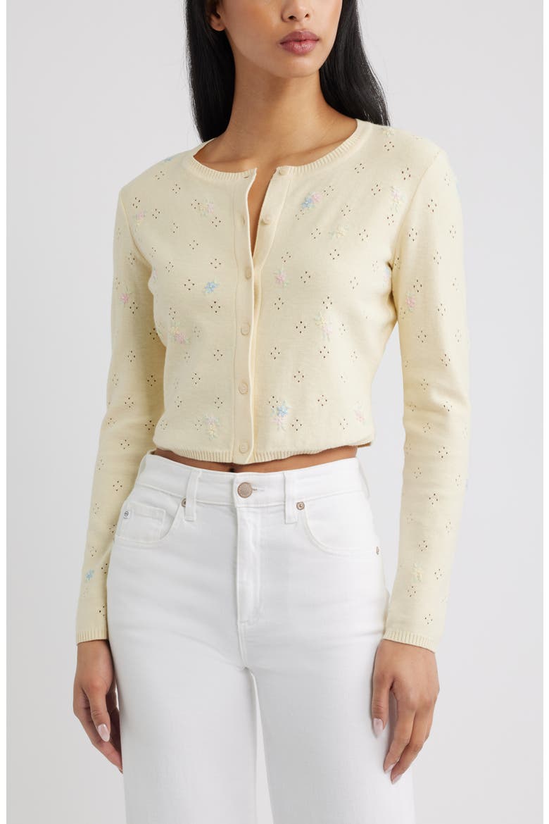 Paelynn Floral Embroidered Pointelle Cardigan, Main, color, DAYLILY