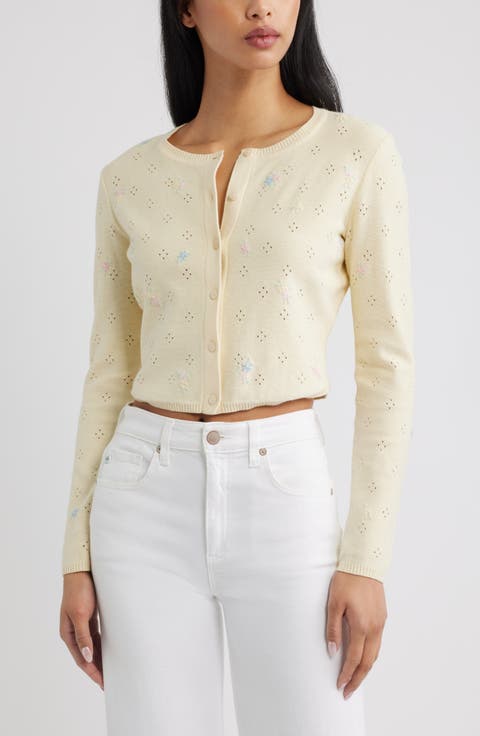 Paelynn Floral Embroidered Pointelle Cardigan
