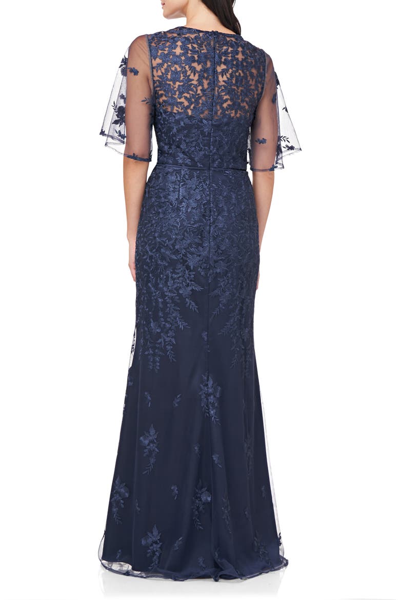 Floral Embroidered Evening Gown, Alternate, color, NAVY