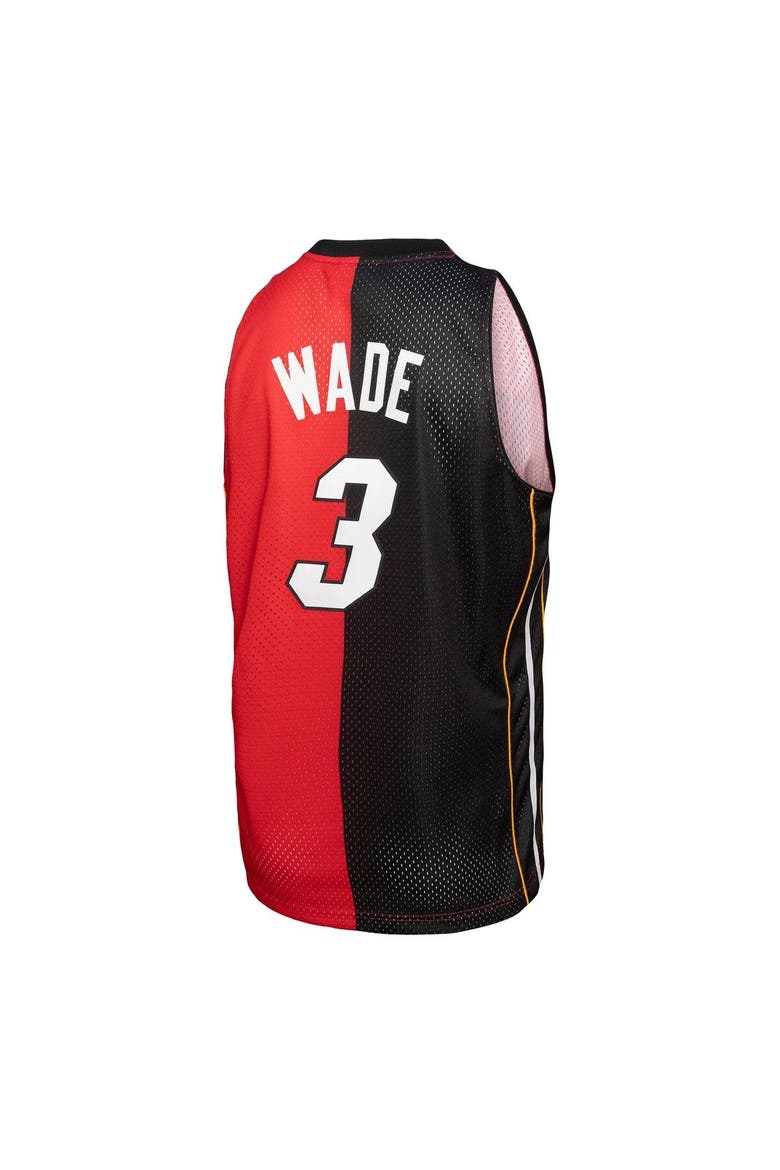 Men's Mitchell & Ness Dwyane Wade Black/Red Miami Heat Big & Tall Hardwood Classics 2005/06 Split Swingman Jersey, Alternate, color, Black