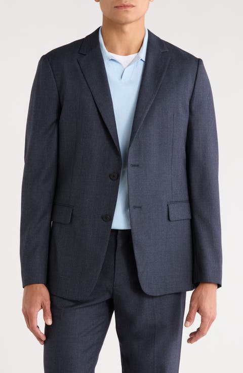 Clinton Slim Fit Navy Houndstooth Wool Blend Blazer