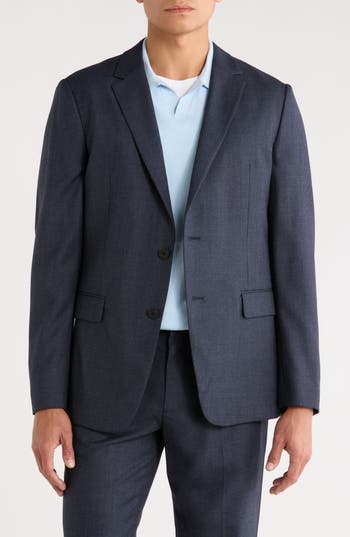 Theory Clinton Slim Fit Navy Houndstooth Wool Blend Blazer In Blue