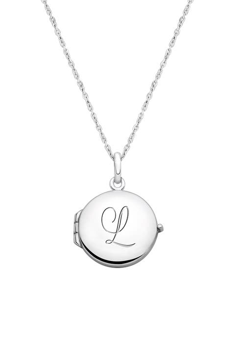 Sterling Silver Round Locket & Engraved Initial 14-16" Necklace