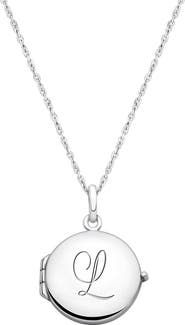 Tiny Blessings Sterling Silver Round Locket & Engraved Initial 14-16" Necklace