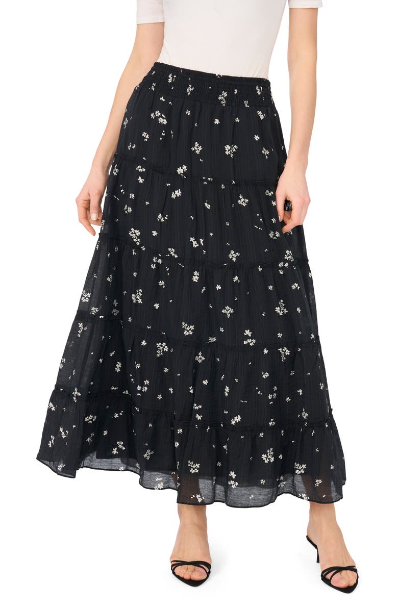 Vince Camuto Floral Tiered Skirt, Main, color, Rich Black