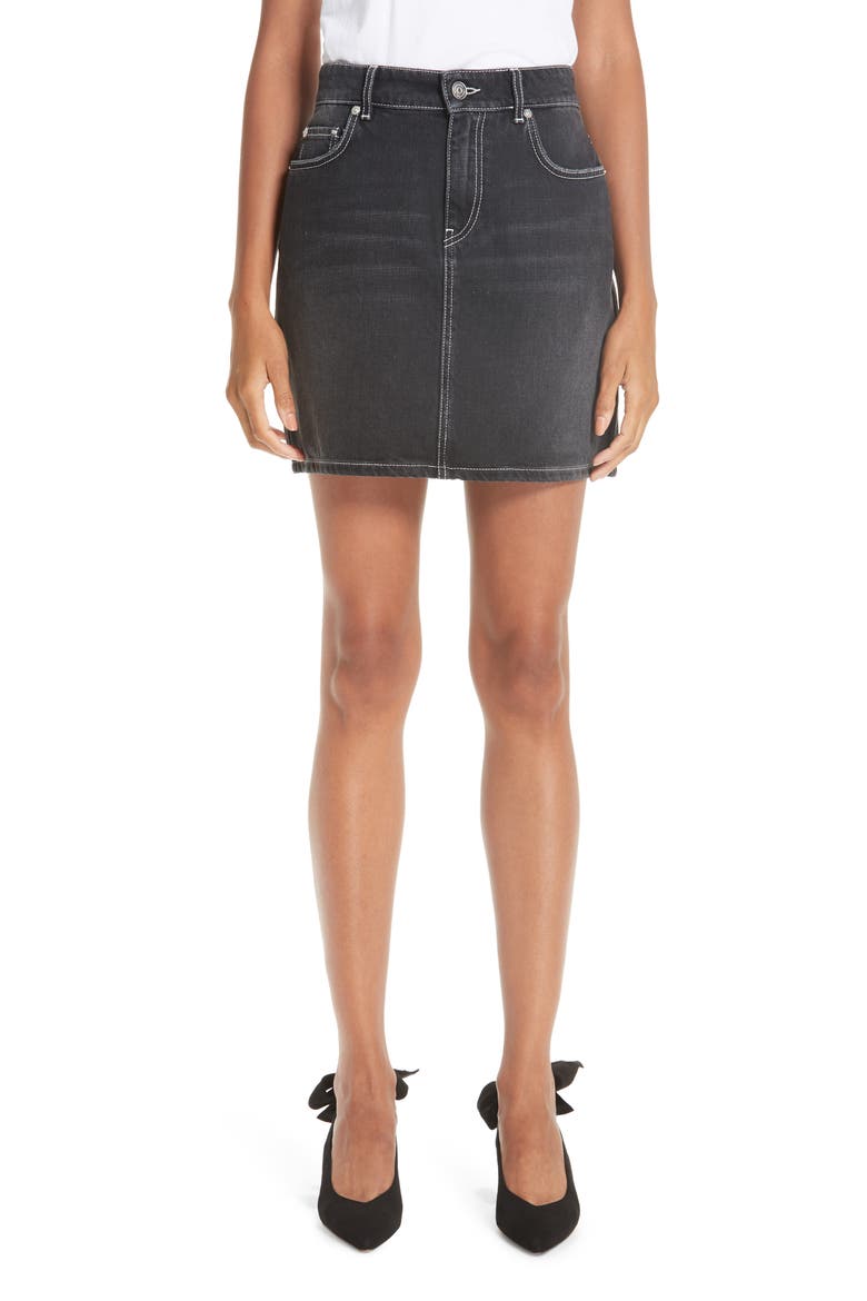 Black Washed Denim Miniskirt, Main, color, BLACK WASHED 055
