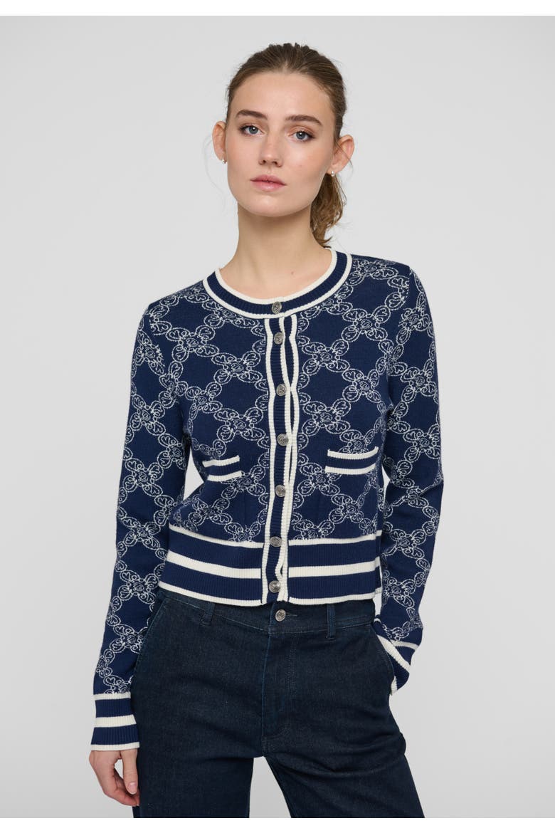 Sculpted Jacquard Button Cardigan, Main, color, Kudi Midnight
