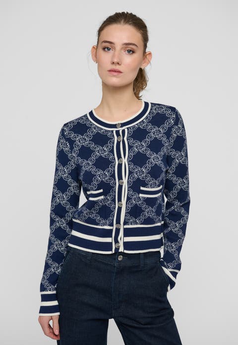 Sculpted Jacquard Button Cardigan