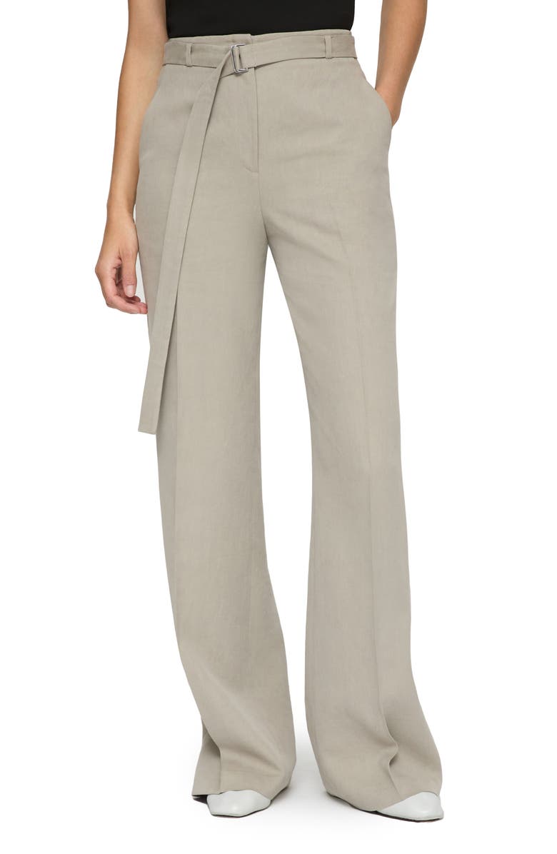 Lafayette 148 New York Clark Belted High Waist Linen Wide Leg Pants, Main, color, Jute