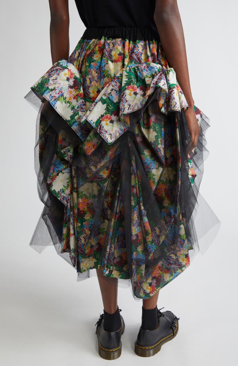 Tao Comme des Garçons Gathered Tulle & Floral Print Cotton MIdi Skirt, Alternate, color,