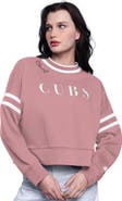STARTER Women's Starter  Pink Chicago Cubs Power Play Cropped Pullover Sweatshirt