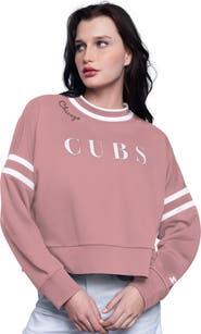 STARTER Women's Starter  Pink Chicago Cubs Power Play Cropped Pullover Sweatshirt