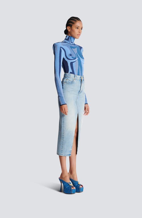 Balmain Midi Denim Skirt With Slit