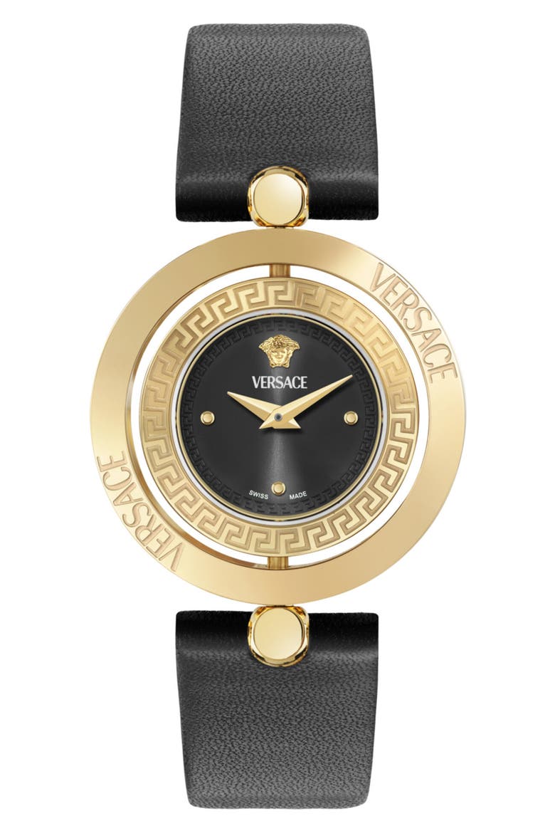 Eon Jewel Leather Strap Watch, 33.6mm, Main, color, GOLD1