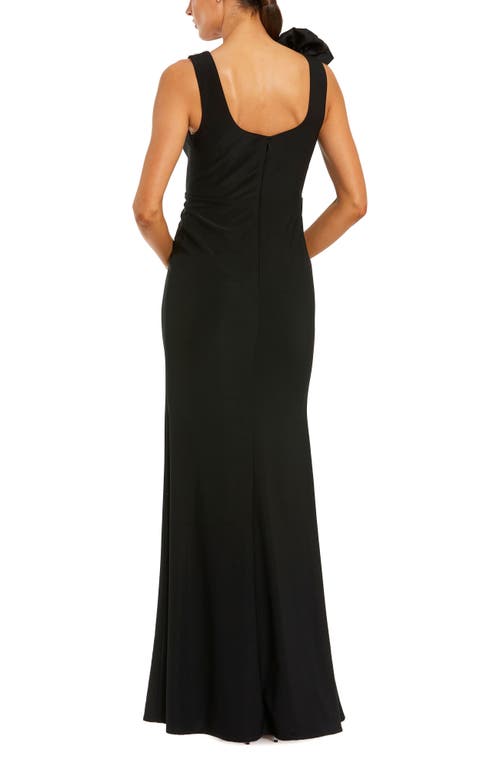 Mac Duggal Beaded Scoop Neck Jersey Gown With 3d Flower In Gold