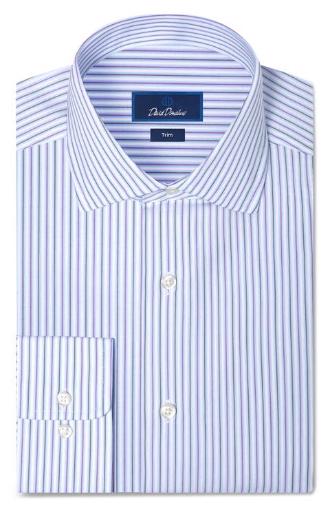 Trim Fit Stripe Cotton Dobby Dress Shirt