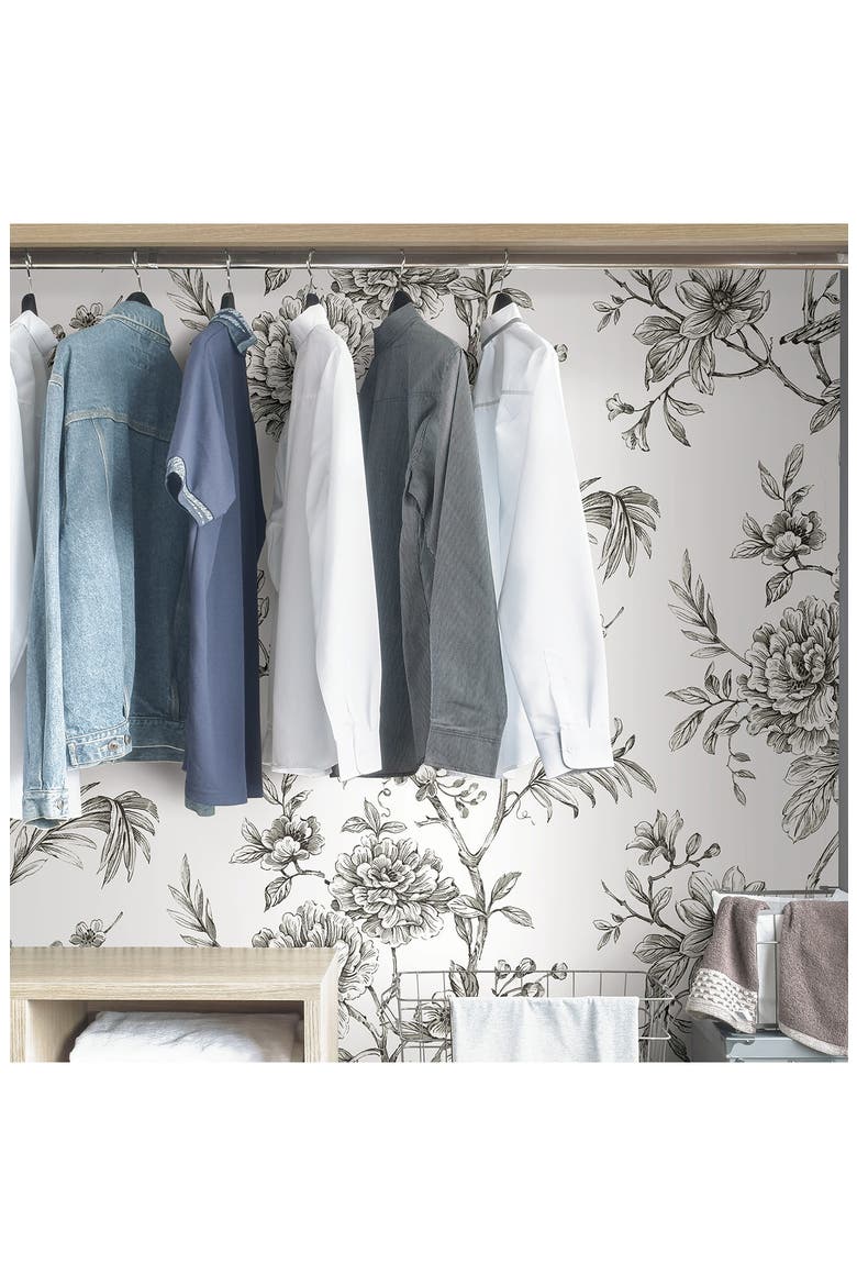 Charcoal Longwood Peel & Stick Wallpaper, Alternate, color, WHITE