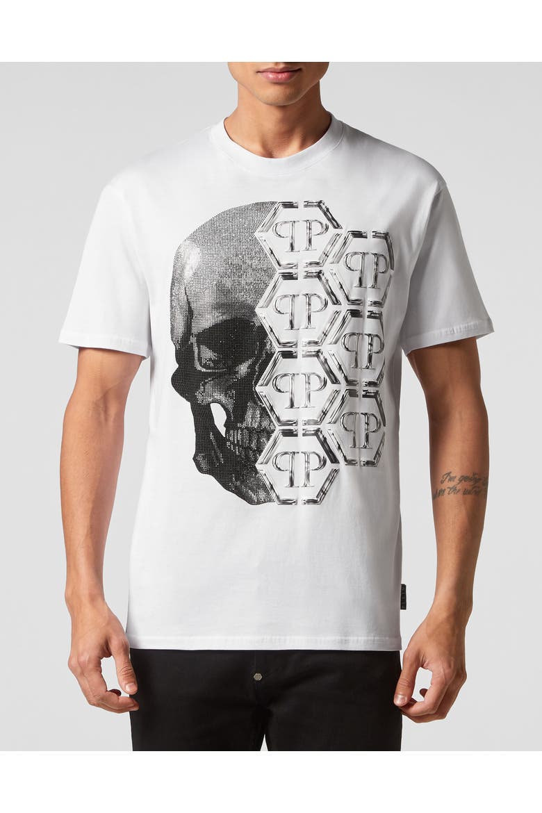 T-Shirt Round Neck Skull And Plein Men, Main, color, white