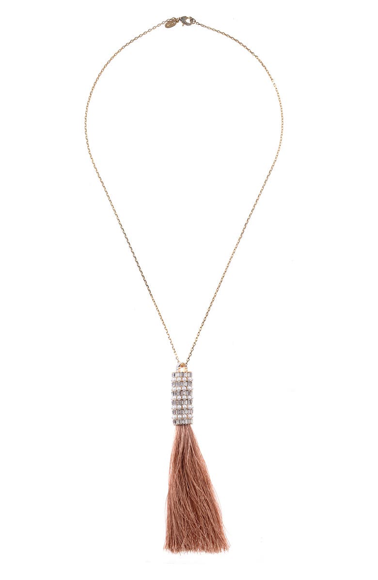 ZAXIE By Stefanie Taylor Imitation Pearl Tassel Pendant Necklace, Main, color, Gold