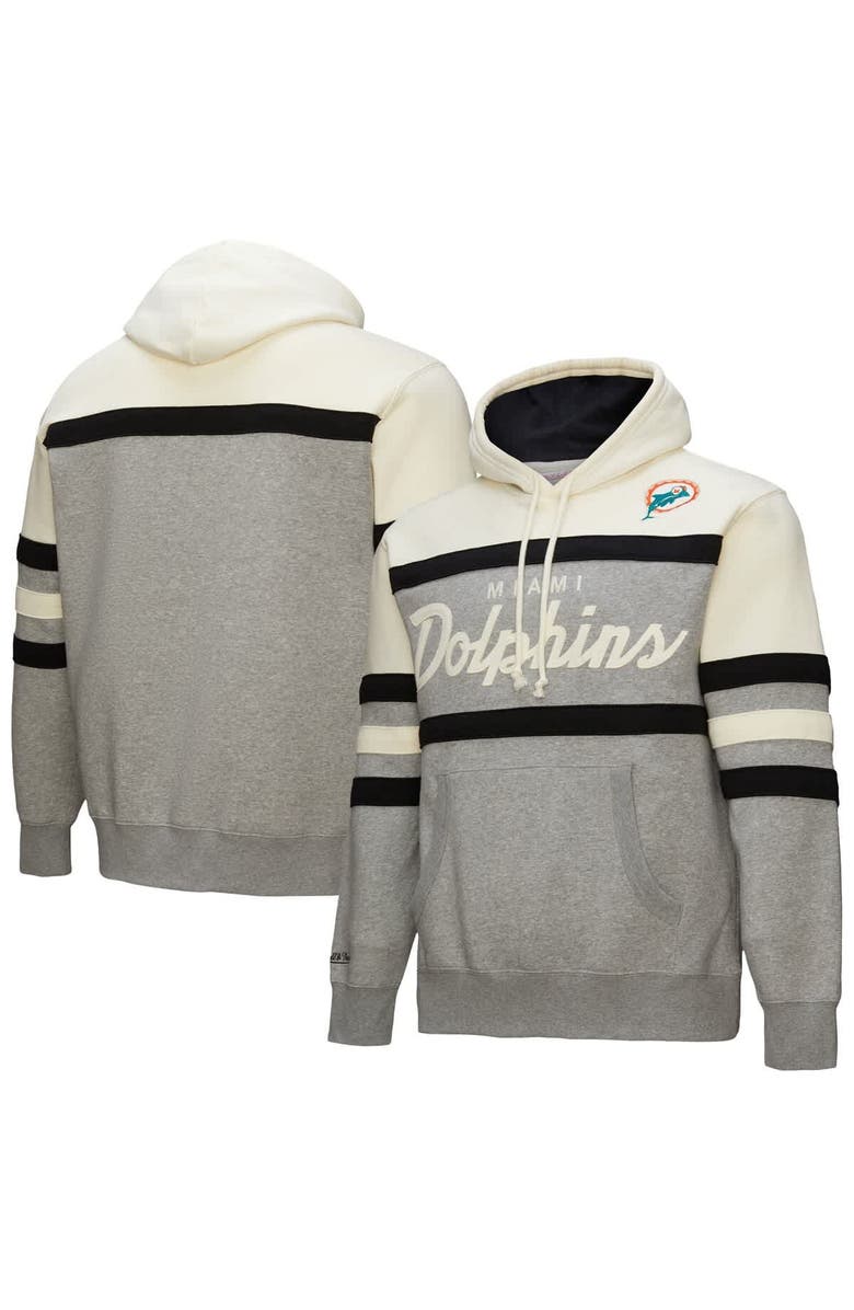 Mitchell & Ness Men's Mitchell & Ness  Heather Gray Miami Dolphins Head Coach Vintage Logo Pullover Hoodie, Main, color, 