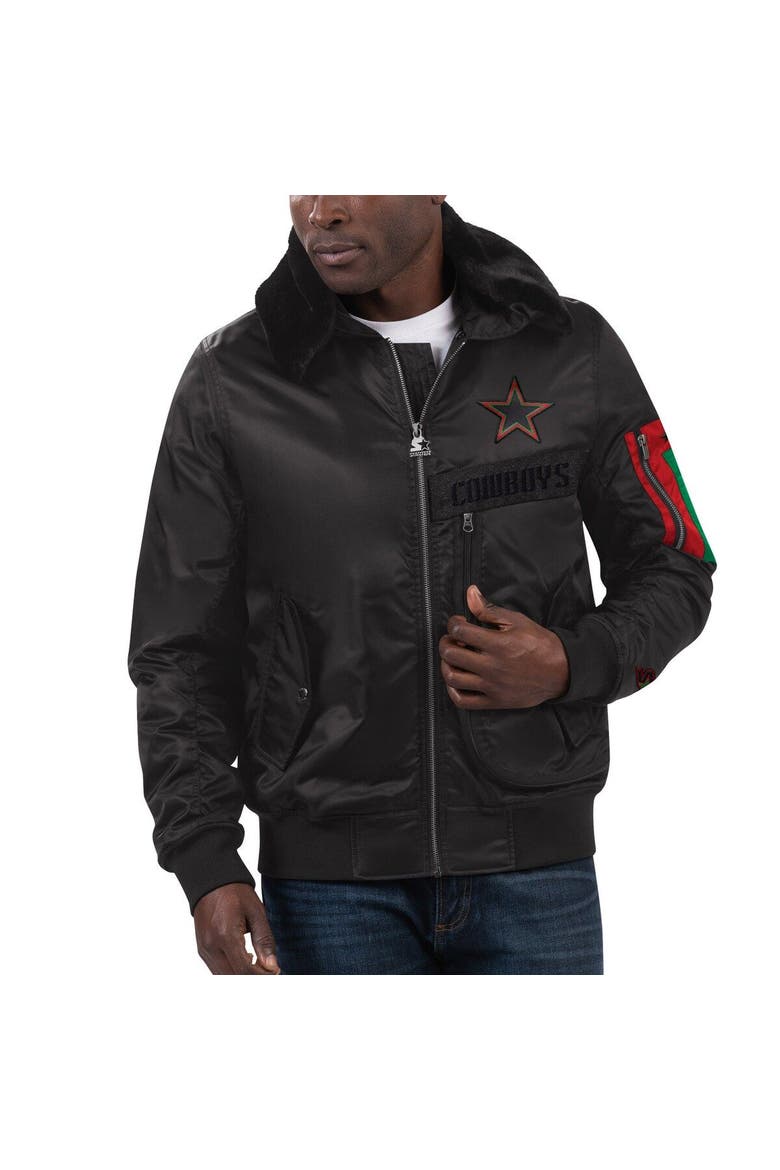 Men's Starter x Ty Mopkins Black Dallas Cowboys Black History Month Satin Full-Zip Jacket, Main, color, Black