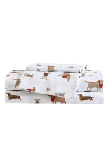 Eddie Bauer Buddy & Friends Dog Print Microfiber Sheet Set In White/beige/red