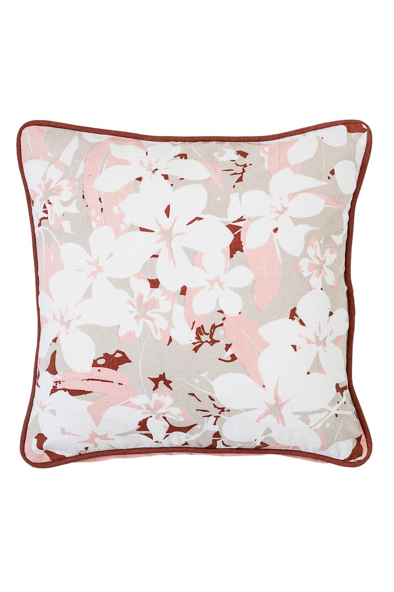 Pink & Rust Square Floral Pillow with Solid Pink Back & Rust Trim, Main, color, Pink