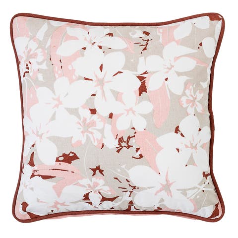 Pink & Rust Square Floral Pillow with Solid Pink Back & Rust Trim