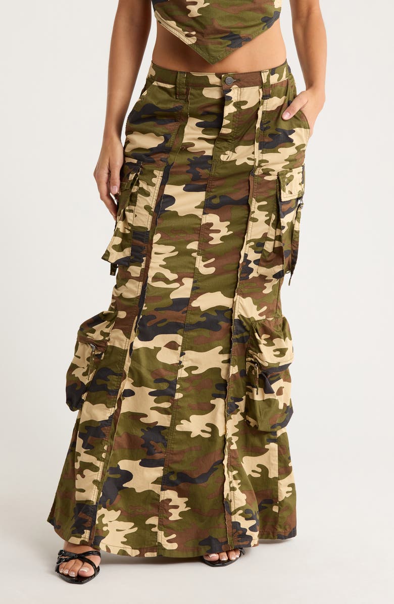 AFRM LOS ANGELES Cassie the Cargo Maxi Skirt, Main, color, Woodland Camo
