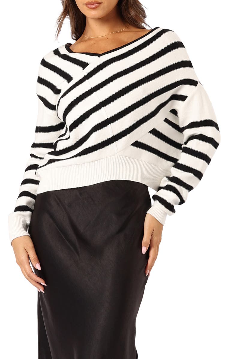 Petal & Pup Lynette Crisscross Stripe Sweater, Main, color, Black/ White