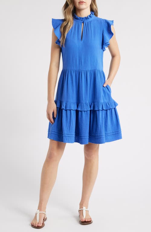 Shop Caslonr Caslon(r) Ruffle Duo Cotton Gauze Dress In Blue Dazzle