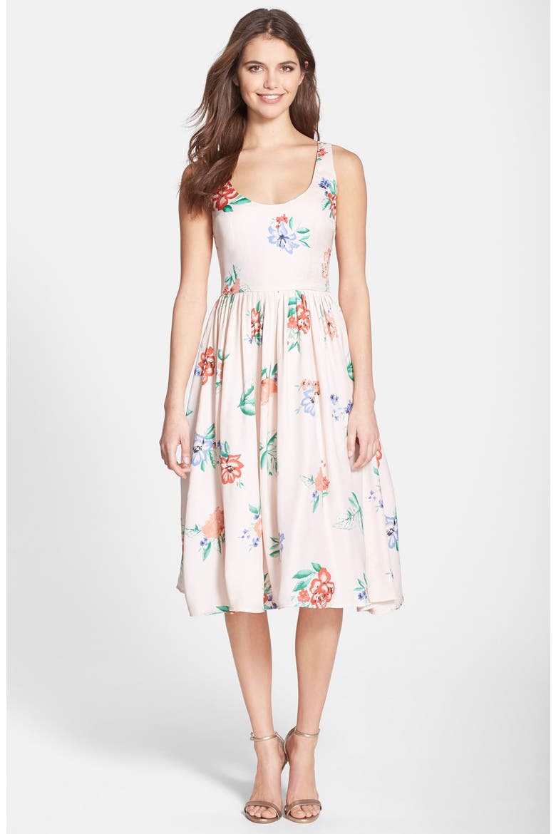 BB Dakota 'Heleen' Floral Print Fit & Flare Midi Dress, Alternate, color, MULTI