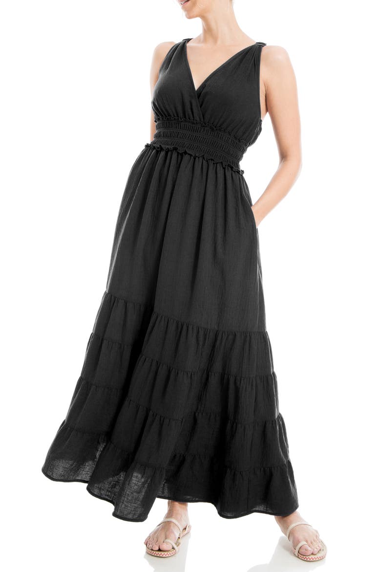 Crossback Tiered Maxi Dress, Alternate, color, BLACK