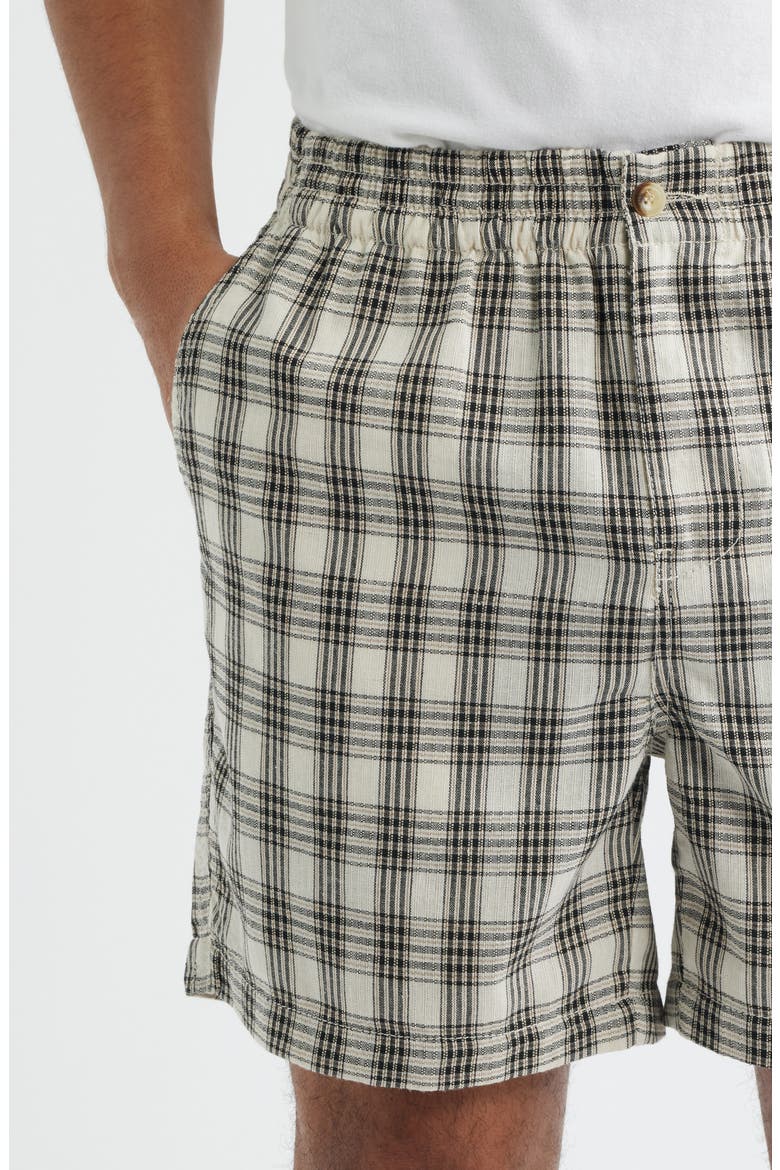 Plaid Elastic Waist Shorts, Alternate, color, CREAM