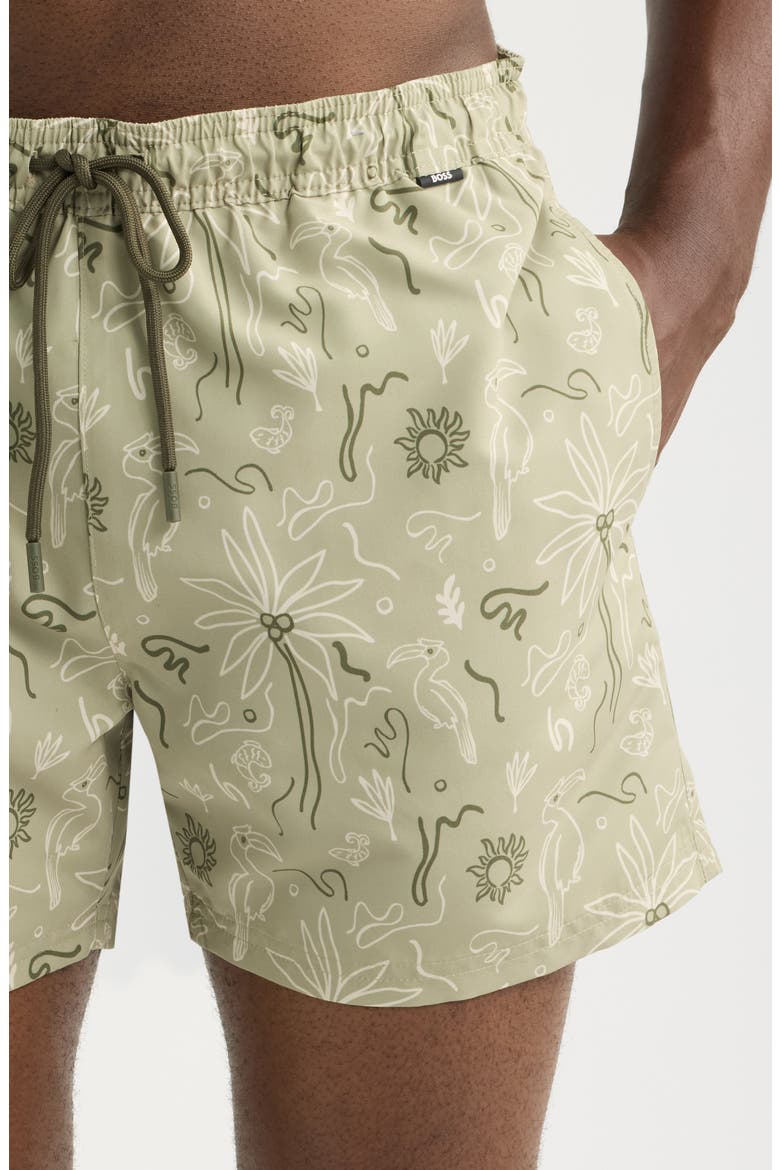 Lightfish Print Swim Trunks, Alternate, color, DARK BEIGE
