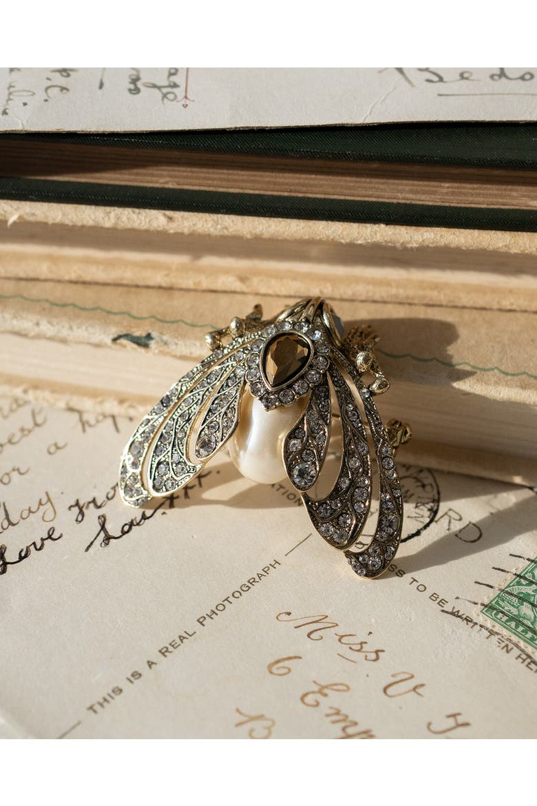 Moth Brooch - Cream Pearl, Alternate, color, Moth