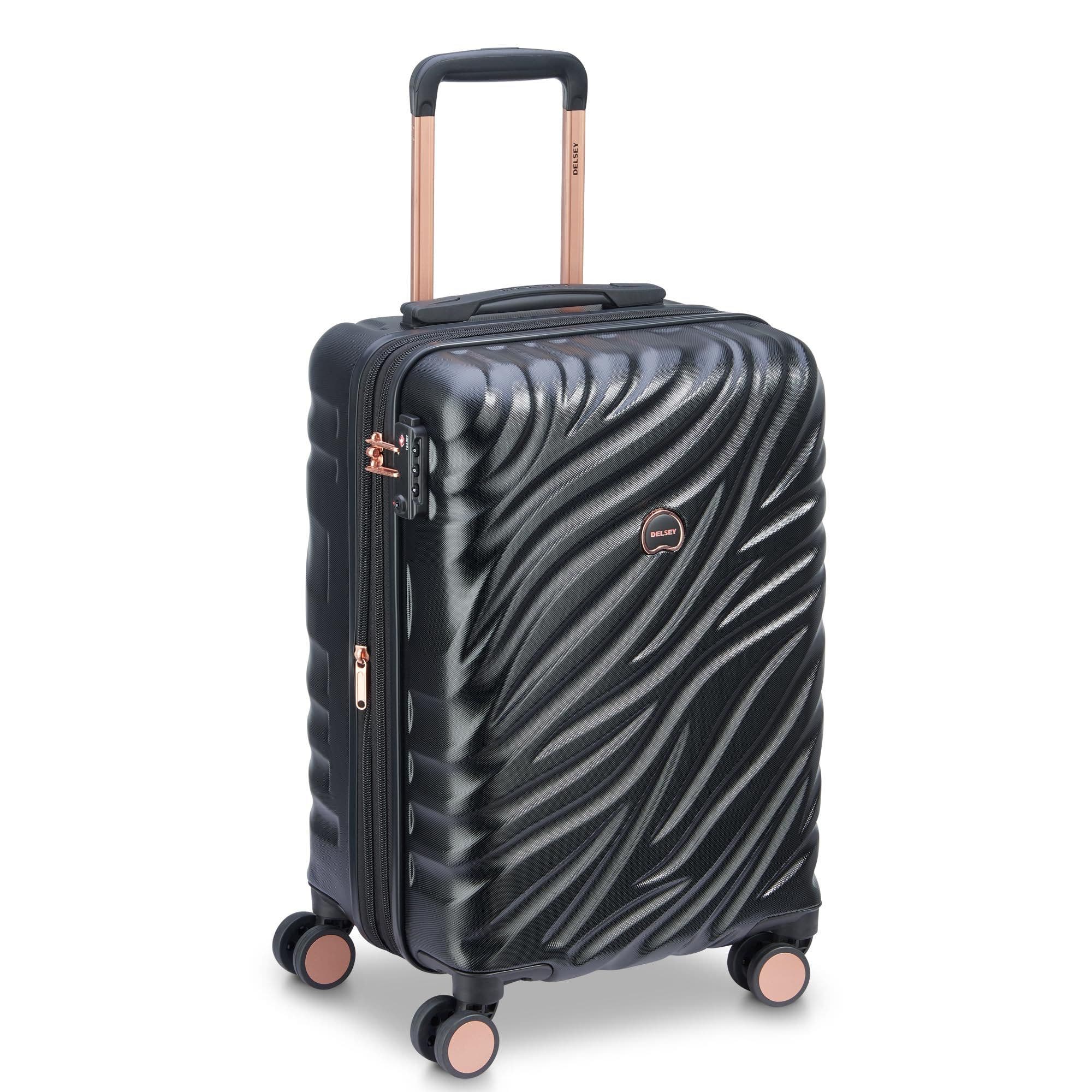 Delsey Paris Alexis Hardside 21-Inch Carry-On Expandable Spinner Luggage, Main, color, Black/Rose Gold