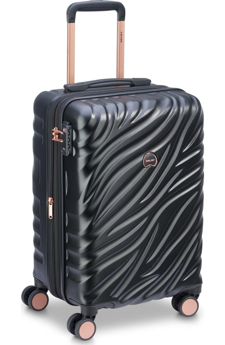 Delsey Paris Alexis Hardside 21-Inch Carry-On Expandable Spinner Luggage, Main, color, Black/Rose Gold