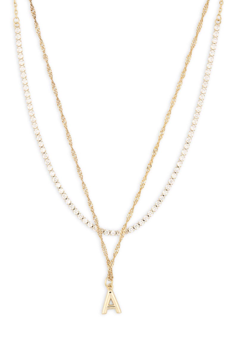 Initial & Cubic Zirconia Necklace Set, Alternate, color, A- CLEAR- GOLD