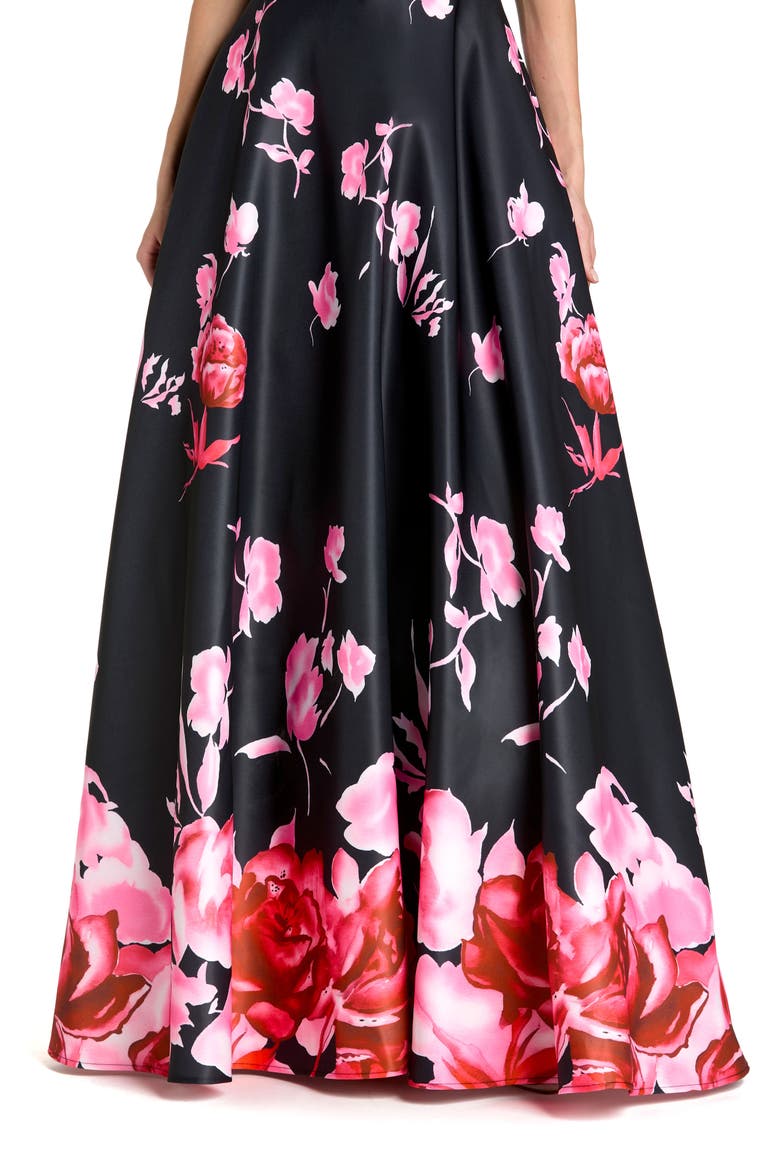 Printed Satin Sleeveless Square Neck Ballgown, Alternate, color, Black Multi