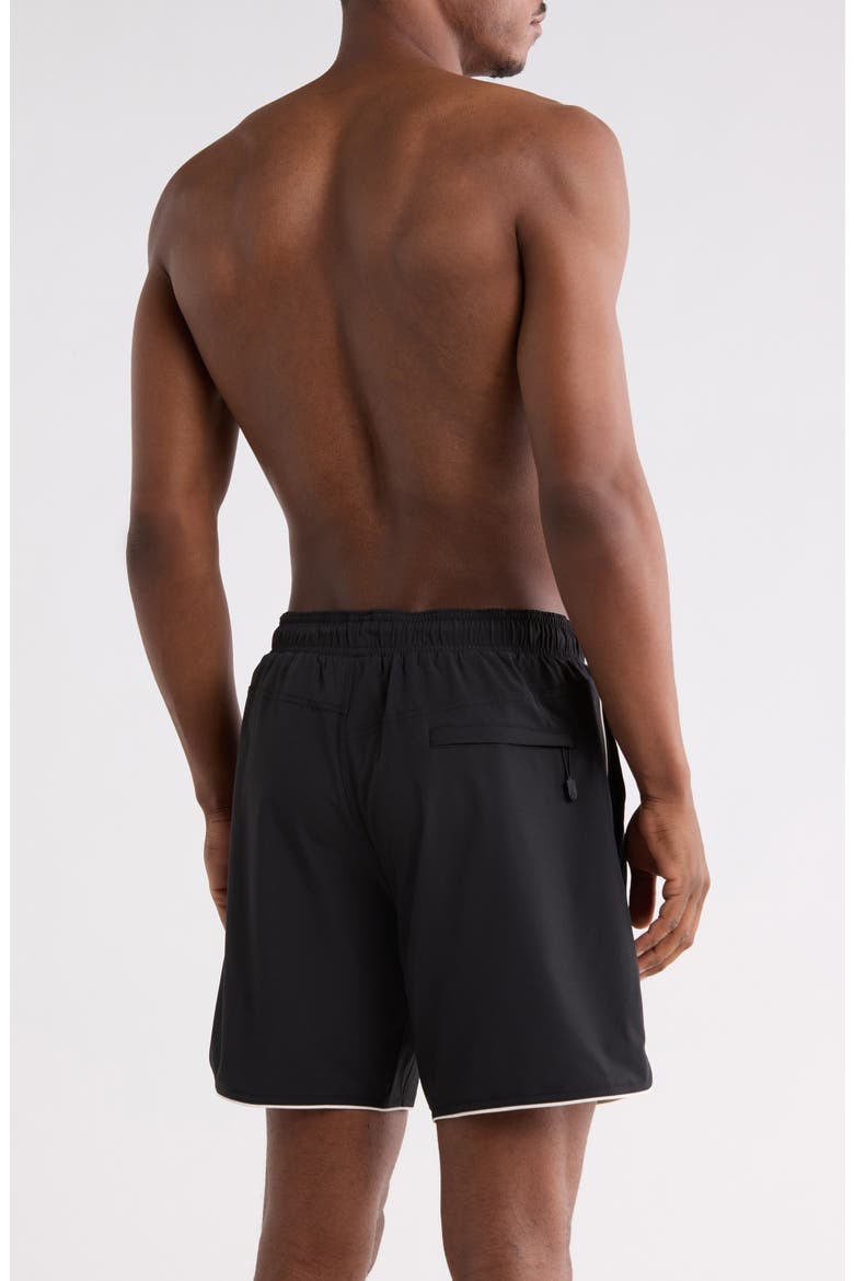 Piping Swim Trunks, Alternate, color, BLACK/ WHITE