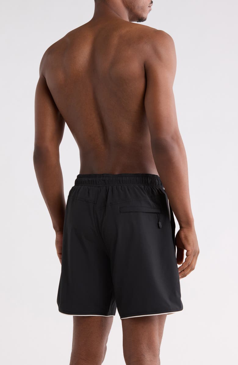 Volcom Piping Swim Trunks, Alternate, color, Black/ White