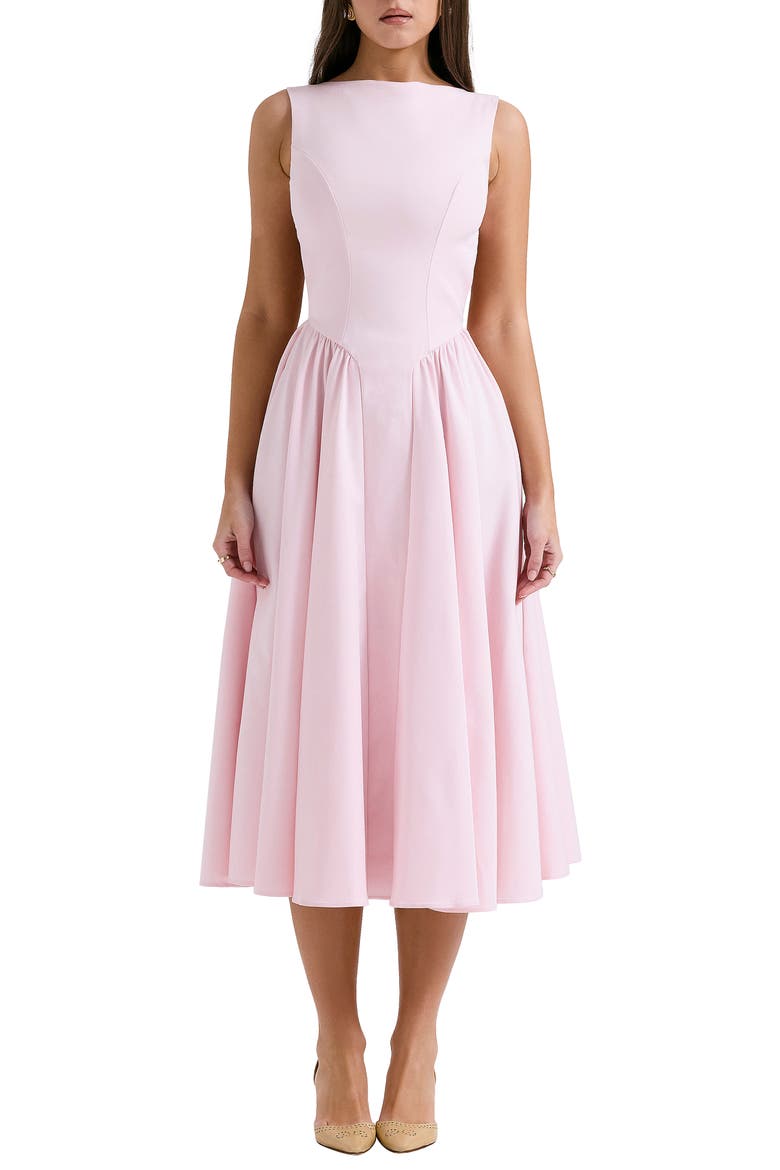 Florentina Open Back Cocktail Midi Dress, Main, color, PALE ROSETTE