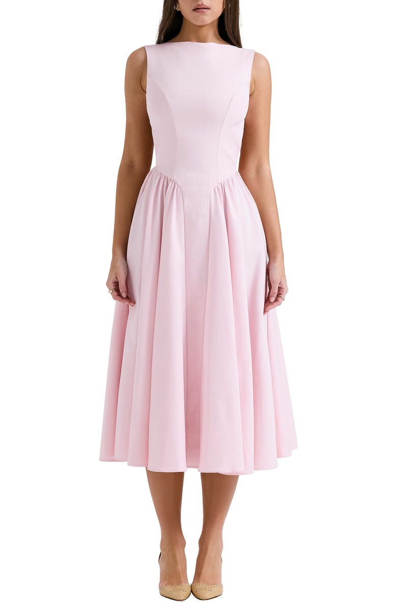 HOUSE OF CB Florentina Open Back Cocktail Midi Dress, Main, color, Pale Rosette