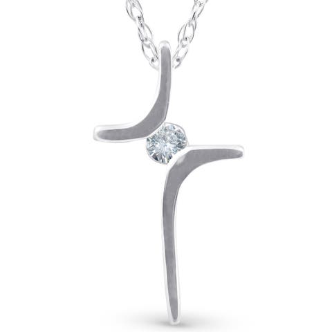 Solitaire Diamond Cross Pendant Round Solitaire 10K Gold